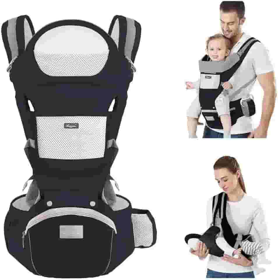 Banco De Cintura Para Bebê Bolsa Canguru Bebe Ergonomico Passeio Mochila Infantil Alça De Transporte Multifuncional Adequado Para 0-36 Meses (Preto)