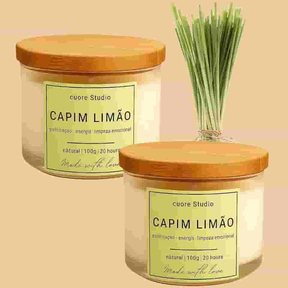 Kit 2 Velas Aromáticas Perfumadas Capim Limão100gr cada | cuore Studio