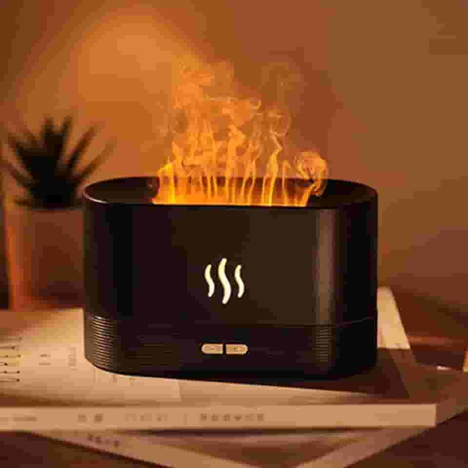 Difusores de Aromaterapia 2 em 1 Umidificador Difusor de Óleo Essencial com Luz Noturna de Chama, 180 ml, Umidificador de Névoa Silenciosa para Difusor de Ar Aromático NJBZDA