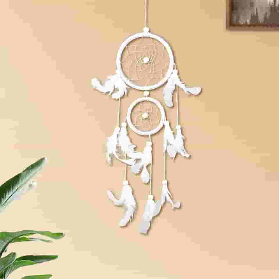 Decorações com pingente de apanhadores de sonhos, apanhador de sonhos feito à mão, adequado para sala de estar, enfeite de quarto (branco)