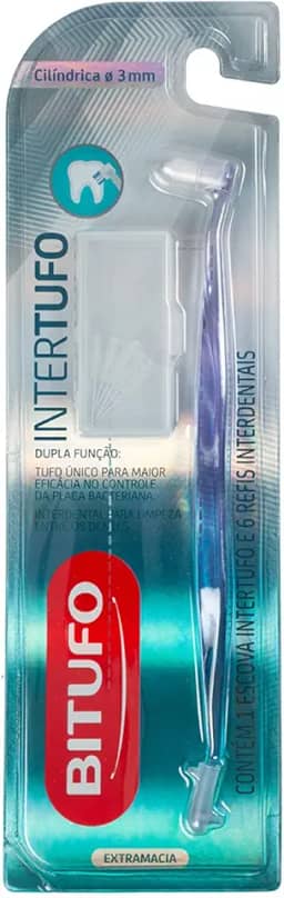 Escova de Dente Bitufo Intertufo Cilíndrica 3 milímetros com 6 refis interdentais, Bitufo