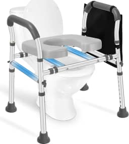 Elevadores de assento sanitário para idosos, 4 barras reforçadas assento de vaso sanitário elevado com alças, capacidade de 226 kg, elevação de assento de vaso sanitário com 8 alturas