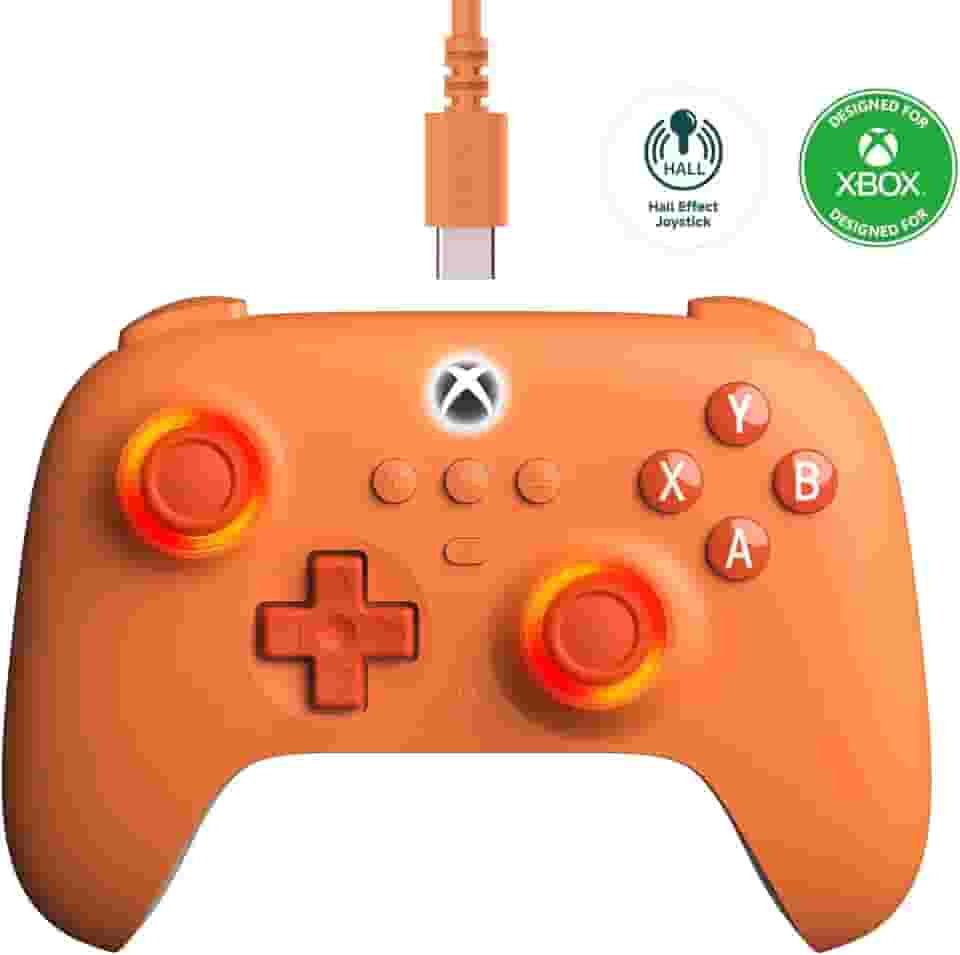 8Bitdo Ultimate C Wired Controller for Xbox com Hall Effect Joysticks e Triggers, RGB Lighting Fire Ring, Compatível com Xbox Series X|S, Xbox One, Windows 10/11 - Oficialmente Licenciado (Laranja)