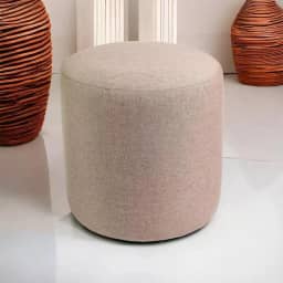 Puff Redondo Decorativo Luxo Linho Para Quarto Sala (Linho Bege)