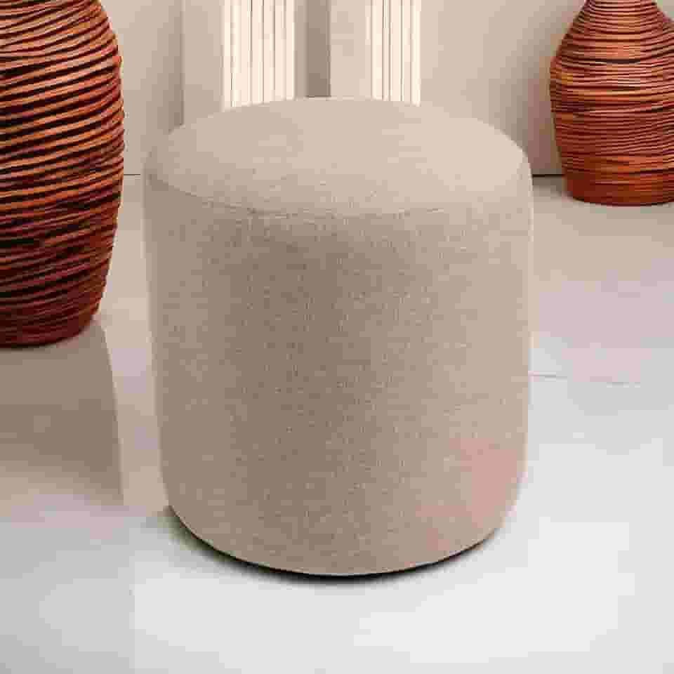 Puff Redondo Decorativo Luxo Linho Para Quarto Sala (Linho Bege)
