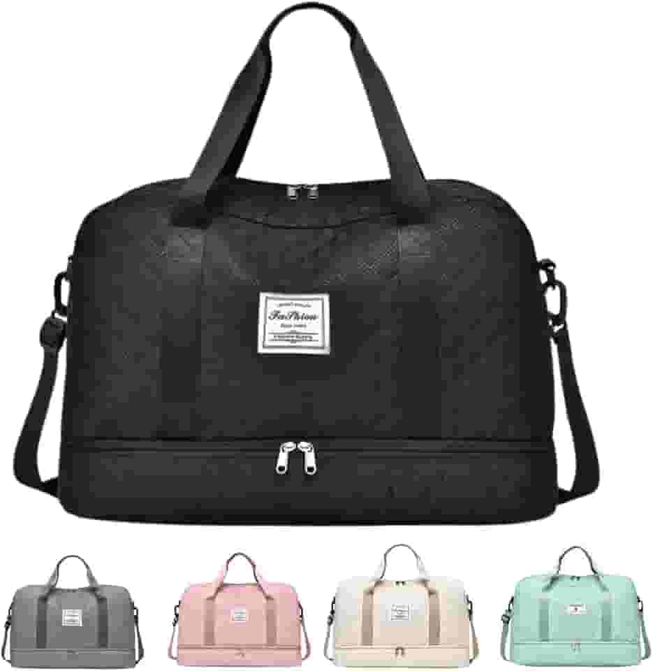 Bolsa de Viagem Mala de Mão Bordo Academia com Bolso para Tenis e Roupas Molhadas (Branco Off, 50X33X26cm)