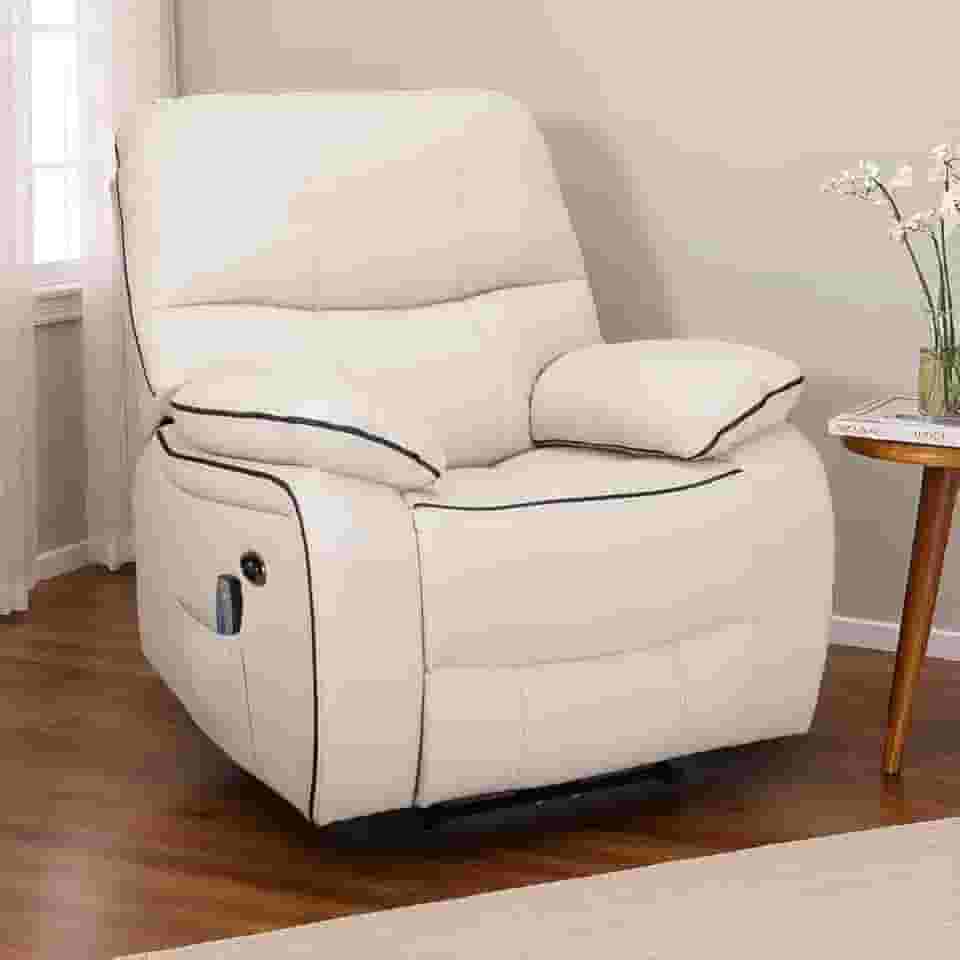 Poltrona Do Papai Reclinável Elétrica Com Entrada USBC E Controle Massageador Corino Premium Off White