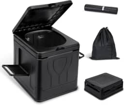 Banheiro de acampamento, banheiros de acampamento portáteis com tampa para adultos e crianças, vaso sanitário dobrável com suporte de papel, banheiro portátil para acampamento, caminhada, ao ar livre