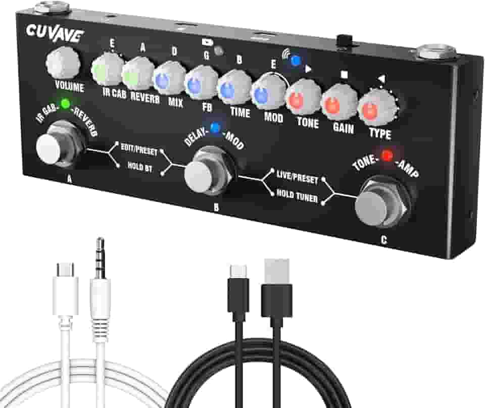 M-VAVE CUBE BABY Pedal de Efeitos para Guitarra Multifuncional Portátil com 9 Simulações de Amp 8 IR CAB Bluetooth Gravação em Celular Bateria Integrada Tuner e Modos PRESET/LIVE/EDIT para Músicos