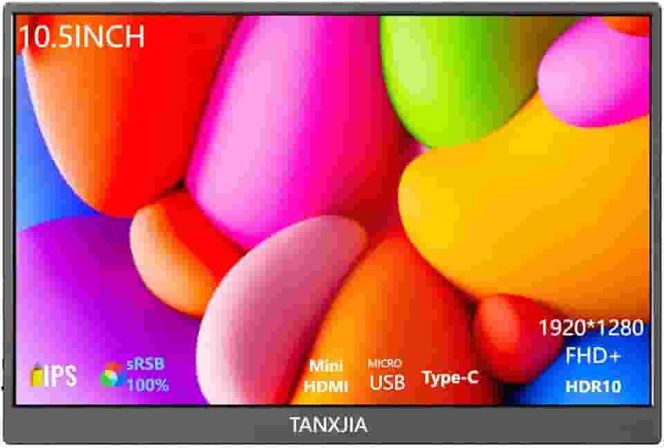 TANXJIA Monitor Portátil De 10,5', 1920 X 1280 Fhd Ips Usb-C, Segunda Tela Para Laptop, Switch, Ps5, Viagens E Trabalho, Ultrafina Com 100% Adobe Rgb, Brilho 420 Cd/M²