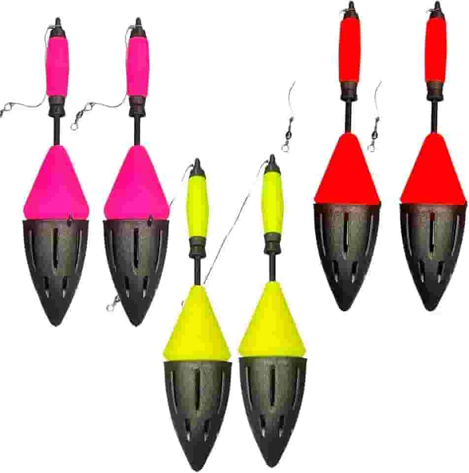 Kit 2 Boias Cevadeiras 65g para Vara de Pesca – Formato Balístico, Chumbo Integrado, Acabamento Fosco – Longo e Preciso – Cores Variadas (Amarela, Laranja, Rosa)