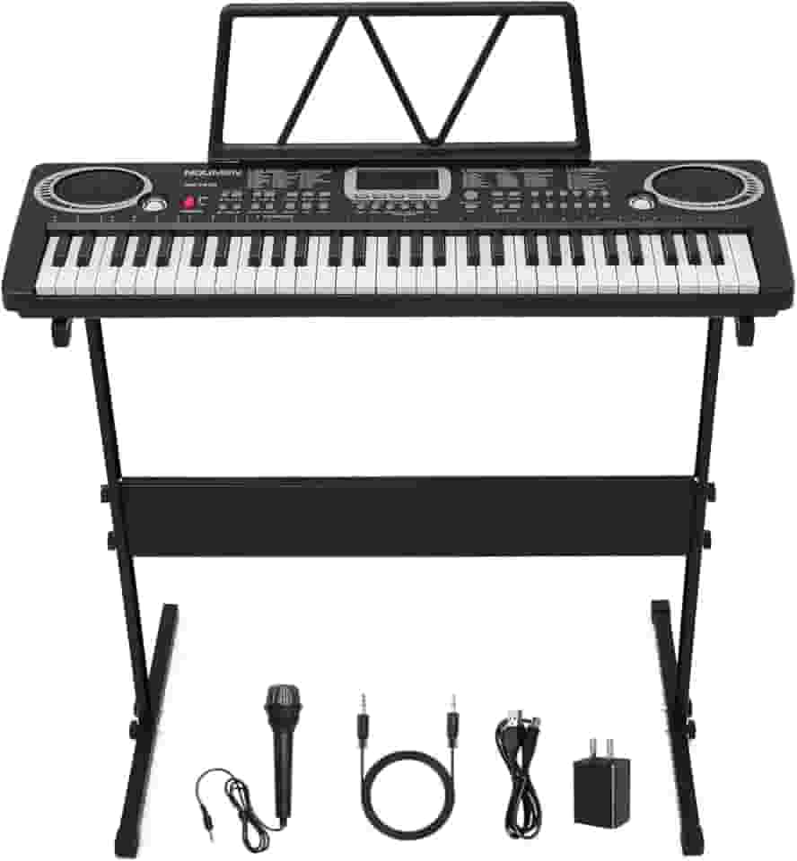 VEDO Teclado Eletrônico Digital 61 Teclas Preto - Teclado Musical Portátil para Iniciantes, Crianças e Adultos, Kit Completo com Suporte de Partituras, Microfone, Pedal de Sustain, Capa Protetora