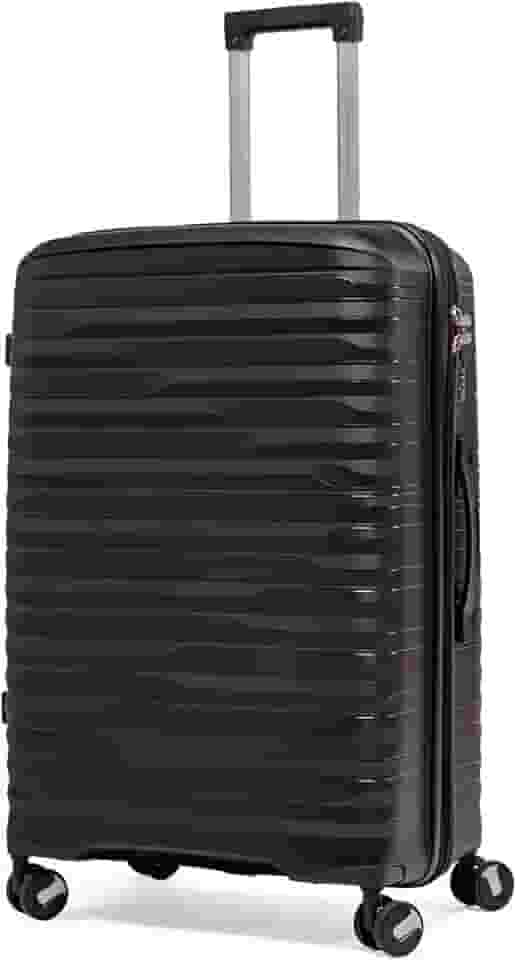 Mala De Viagem Média 23 Kg Polipropileno 4 Rodas Duplas 360 Fibra Rígida Tamanho M Leve Resistente Para Despachar (PRETO, médio)