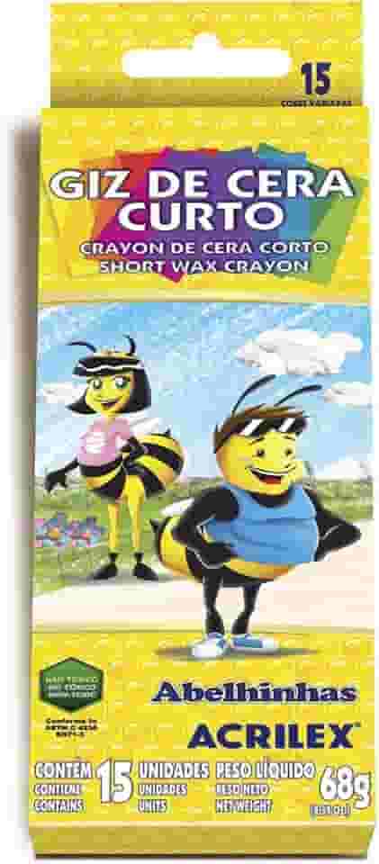 Giz de Cera Curto 15 Cores, Acrilex, 092150000, Multicor