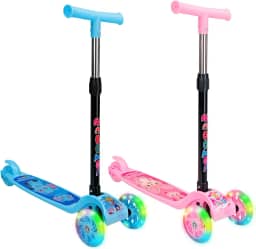HOLTTER Patinete Infantil com LED 3 Rodas Azul e Rosa Patinete Infantil Dobrável com LED Freio Traseiro Patinete para Criança Menino e Menina Patinete Infantil Altura Ajustável