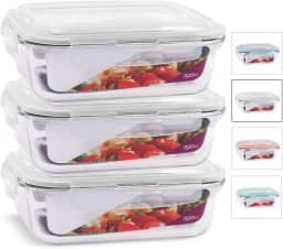 KIT 3 Potes de Vidro Retangular com Tampa Hermética 1520ml Cor:Branco (QH)