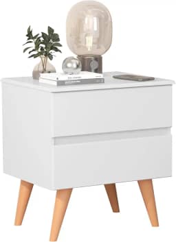 Mesa De Cabeceira Roma Para Quarto Com 2 Gavetas E Pés (Branco)