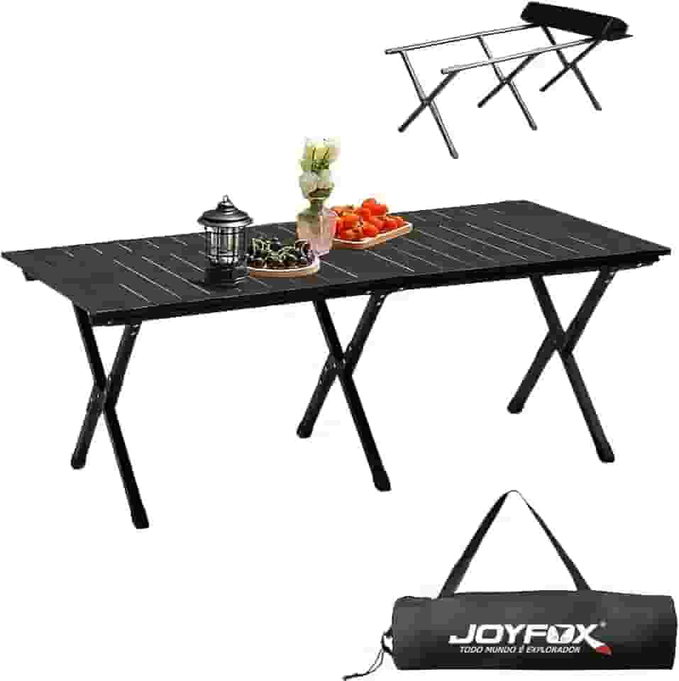 JOYFOX Mesa Dobrável de Camping 120cm – Aço Leve, Portátil com Bolsa, Impermeável, Montagem Rápida, Estável com Pés Antiderrapantes para Churrasco, Praia e Piquenique