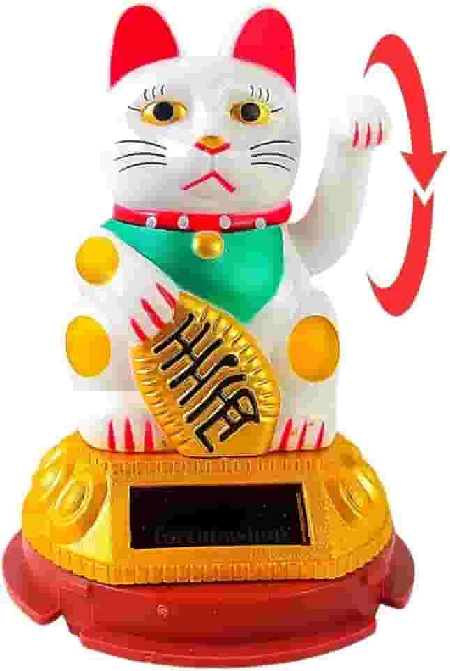 Gato da Sorte Maneki Neko Oriental Balança Mão Carrega Solar