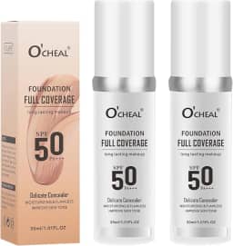 Pacote com 2 bases que mudam de cor para pele madura, maquiagem de base líquida, protetor solar FPS 50, cobertura total de corretivo, capa hidratante para todos os tons de pele, matiz de pele