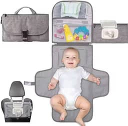 2 em 1 Trocador de Fraldas Portátil, Bolsa Trocador Portátil Dobrável Reutilizável Bebê Menina/Menino recém-nascidos – trocar bebê com bolso inteligente Dobrável Com Porta Fralda e Lenço – Kit troca de viagem impermeável (Cinza)
