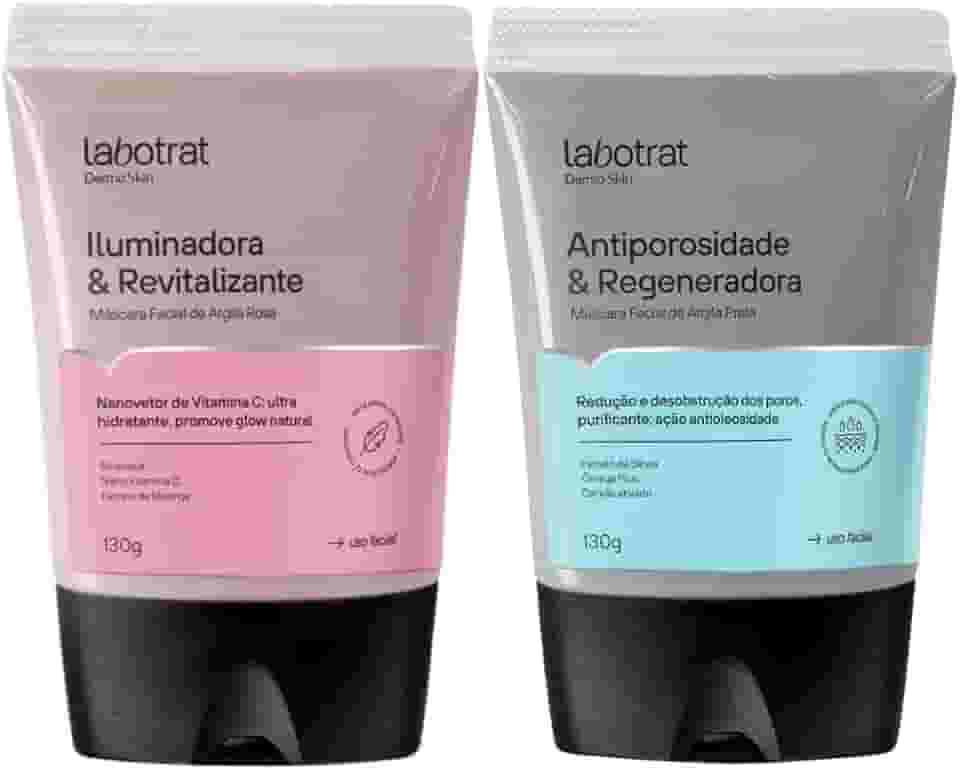 Kit Mascara Facial De Argila Preta + Rosa Iluminadora Antiacne Dermo Skin 130g