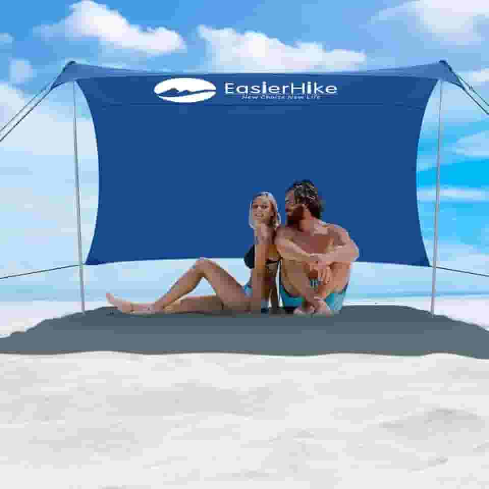 EasierHike Barraca de sombra de praia, 1,8 x 2,5 m, portátil, fácil pop-up, cobertura de praia, proteção solar UPF50+, à prova de vento e resistente à água, estável com 4 sacos de areia e cabos à
