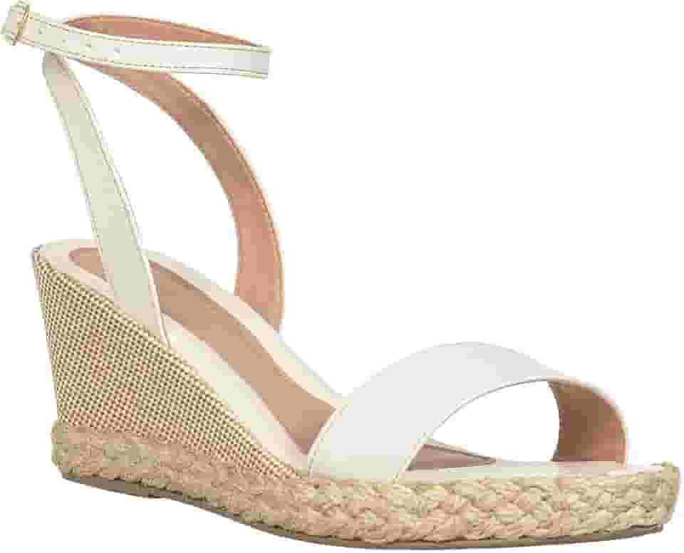 Anabela Salto Grosso Sandalia Branca Macia Fivela Tornozelo Plataforma