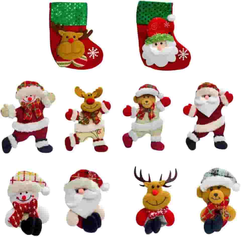 Kit 10 Pendentes Pelúcia Enfeite Árvore De Natal Papai Noel Grande 16cm Decoração LuvinCo