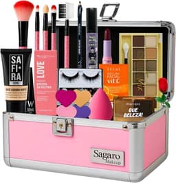 Kit Maquiagem Maleta Profissional Completa com Paleta Sombras Pincéis Rosa Presente (BRANCA)