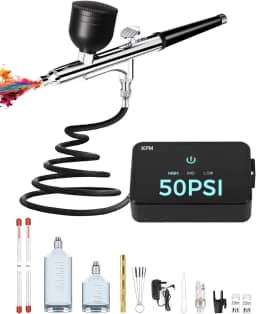 Kit de aerógrafo com compressor de ar, escova de ar de alta pressão de 50 PSI com conjuntos de bocal/limpeza de 0,2/0,3/0,5 mm, ideal para modelagem, pintura, unhas, maquiagem e decoração de bolos
