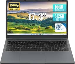 Laptop, laptop de 17 polegadas, Celeron N5095 (até 2,9 GHz) 16 GB RAM 512 GB SSD, computadores com Windows 11, tela 1920 x 1080, tipo C, webcam, Wi-Fi duplo, Buletooth 4.2, HDMI, USB 3.0