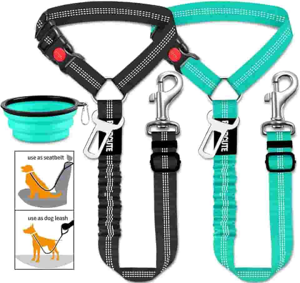 Conjunto de 3 cintos de segurança para cães – cintos de segurança retráteis ajustáveis para encostos de cabeça de veículos – Arnês de carro resistente, elástico e durável para cães