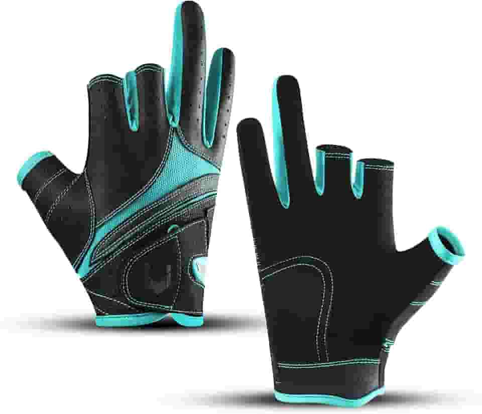 Luvas de pesca masculinas e femininas, luvas de caiaque de tecido de camurça antiderrapante, acessórios de pesca com mosca com 3 dedos cortados