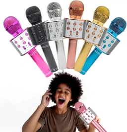 Microfone de Karaokê para Crianças, Bluetooth Sem Fio, Recarregável e Portátil, Diversão Garantida Para Festas (Rosa)
