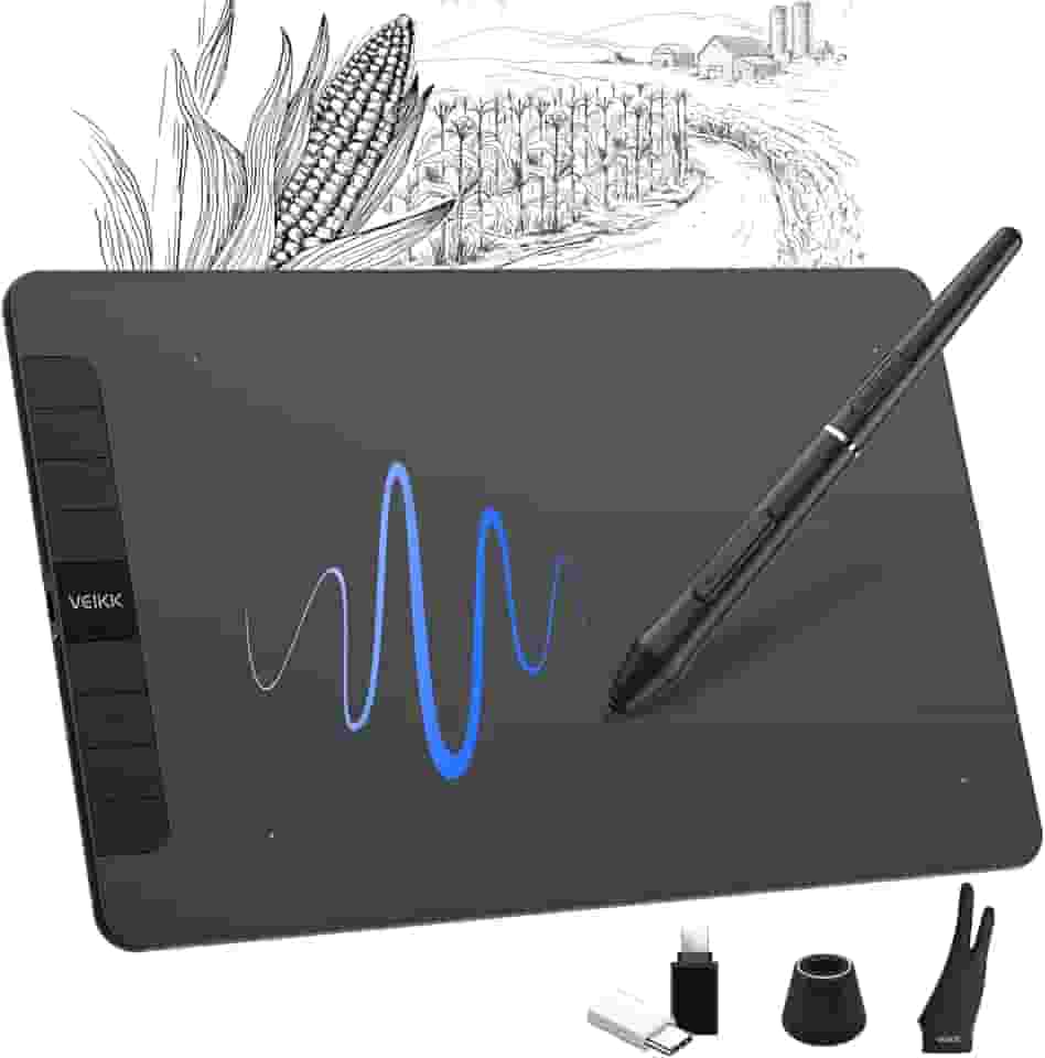 VEIKK Mesa digitalizadora Tablet de desenho VK1060 Graphics drawing Tablet 10 x 6,25 polegadas caneta sem bateria de pressão de 8192 níveis com Stylus e 8 teclas, compatível com PC, Chromebook,
