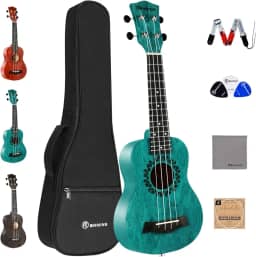 RANMING Ukulele Ukulele Soprano Ukelele para Crianças Adultos Iniciantes 53 cm Ukuleles Starter Kit com Alça Gig Bag Cordão de Nylon e Sintonizador Premium Basswood Azul Ukalalee para Crianças