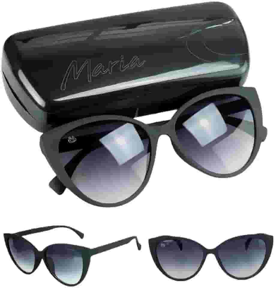 Óculos sol feminino gatinho + case presente preto original estiloso delicado moda