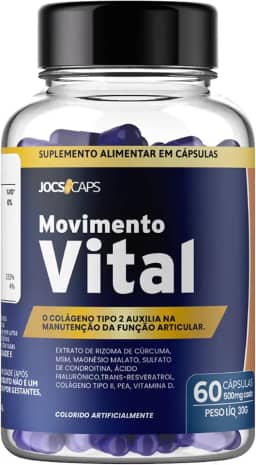 Movimento Vital - Suplemento Completo para Articulações, Músculos e Ossos, Colágeno Tipo 2, Cúrcuma, Magnésio e Vitamina D, Ácido Hialurônico, Apoio à Mobilidade e Bem-Estar; 60 Cápsulas