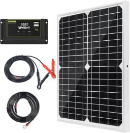 Kit de painel solar TP-solar monocristalino 20 W 12 V com controlador de carga solar de 10 A + cabo de extensão com clipes de bateria, terminal de anel de vedação para sistema de RV Marine Boat Off Grid