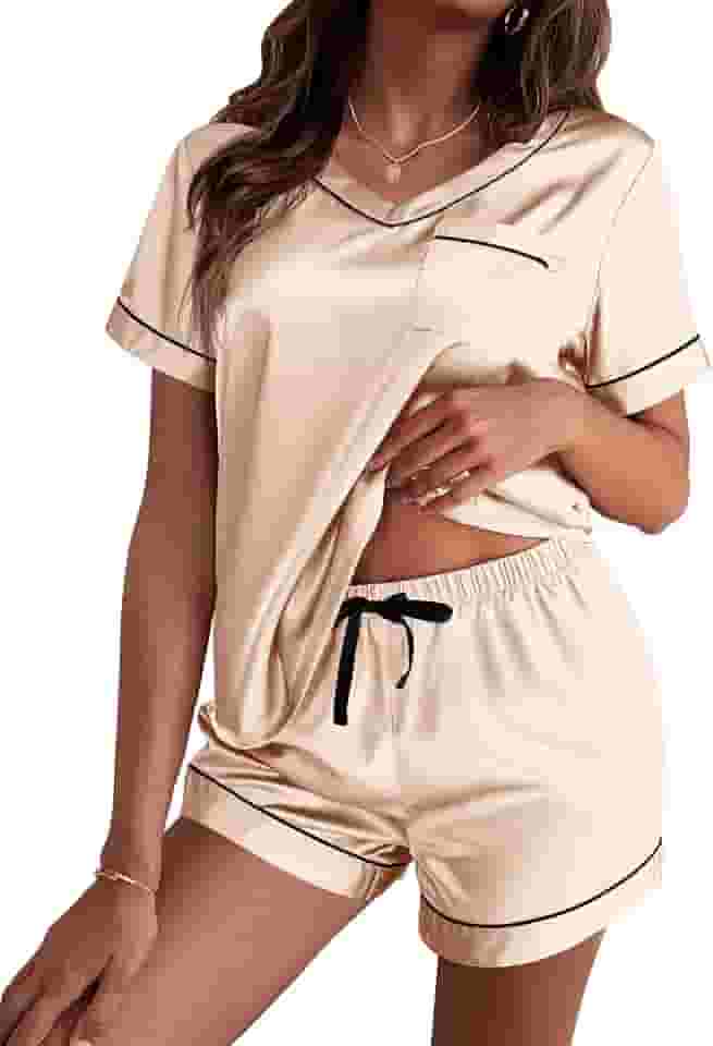 Pijama de seda feminino, manga curta, cetim, conjunto de duas peças, roupa de dormir macia, roupa de dormir casual, para o verão, P-2GG