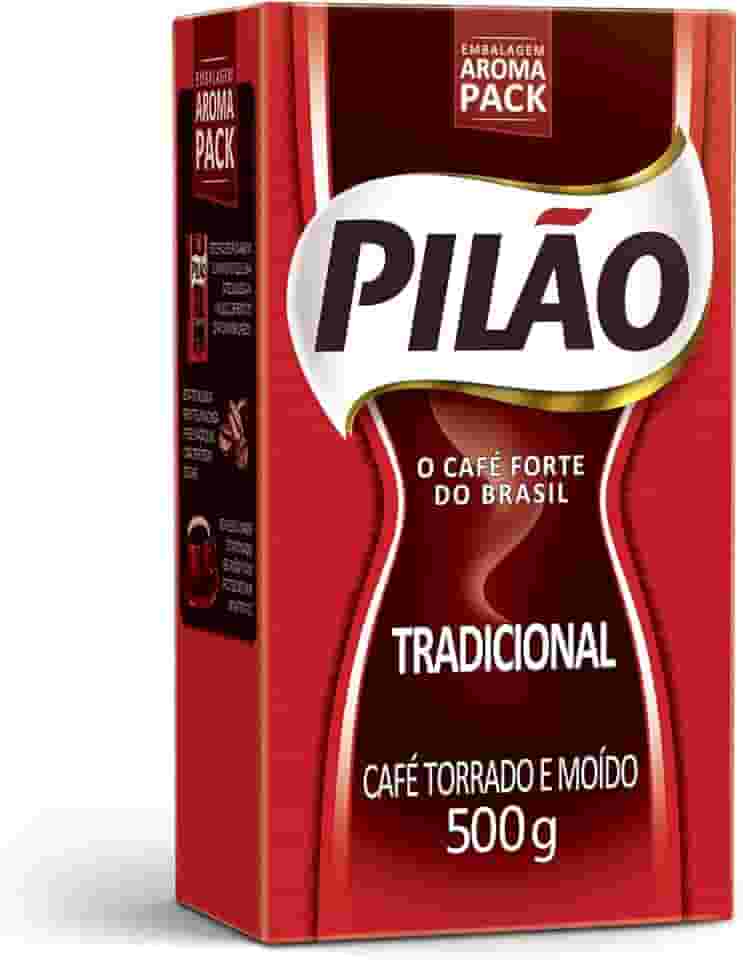 Café Pilão Torrado e Moído Tradicional, Sabor Intenso, Embalagem a Vácuo com 500g