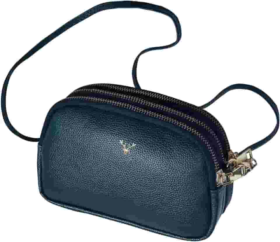 Bolsa Transversal Feminina em Couro Vegano, 3 Compartimentos com Zíper, Alça Ajustável