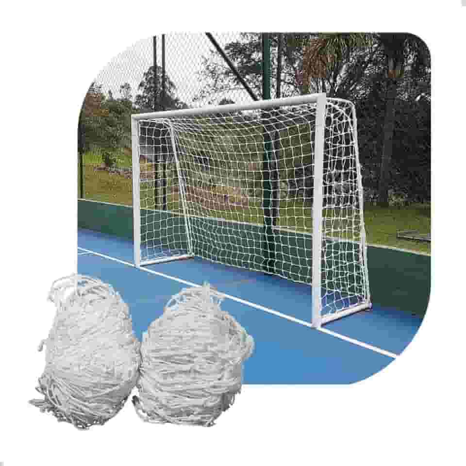 Par de Rede de Futebol Salão Quadrada Fio 2mm Seda Sports Mania - Branco