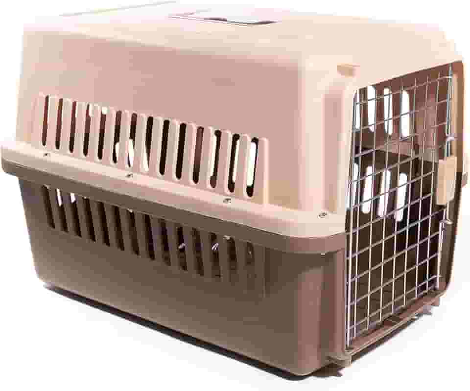 Caixa de Transporte para Animais de Estimação, Gaiola Resistente 48x30x30cm, para Viagem e Passeio, para Cães e Gatos (Marrom)