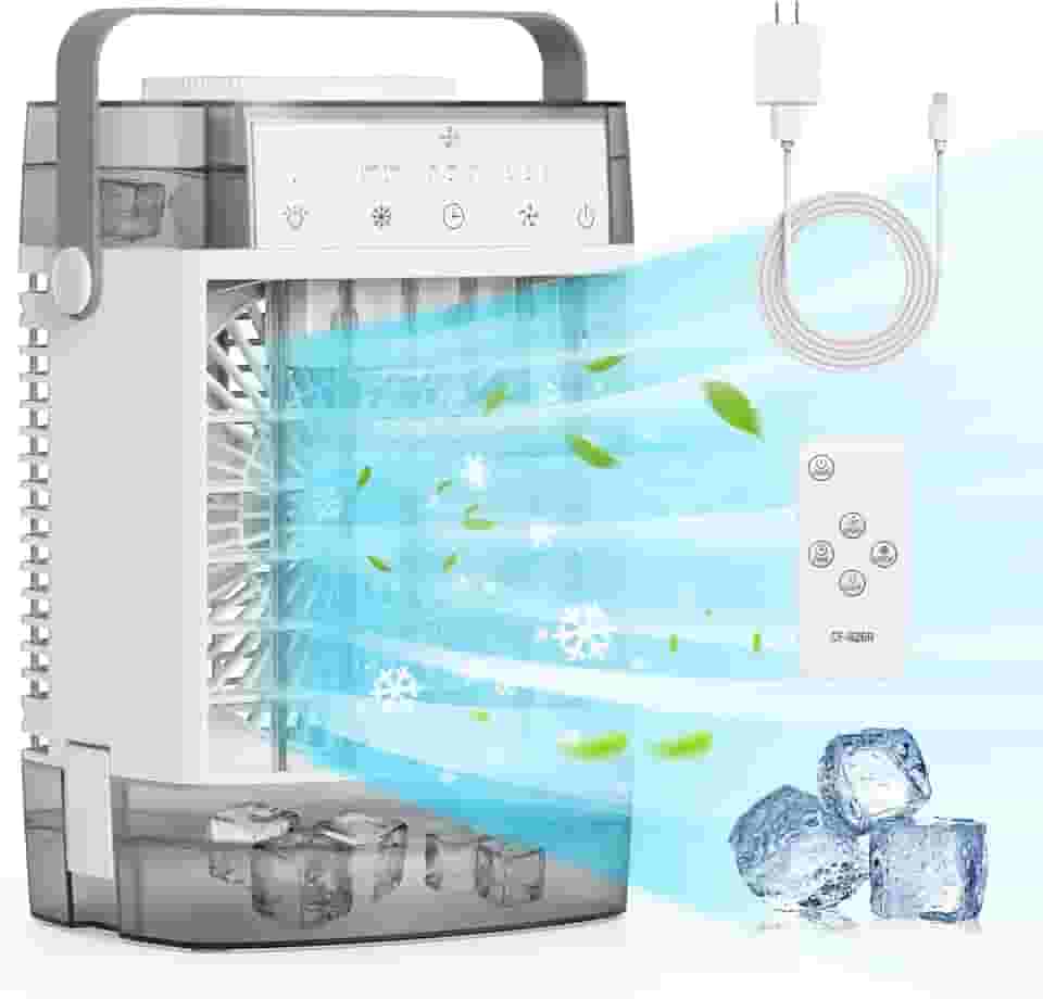 Condicionadores de Ar Portáteis, Refrigerador de Ar com Mini AC Pessoal Evaporativo Remoto, 3 Velocidades do Vento, Temporizador 2-4-8H, 3 Modos, Luz Noturna Colorida, AC Portátil para Quarto, Carro