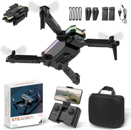 Mini Pro Drone com Câmera 4K, Controle Remoto, 60 Minutos de Autonomia, Controle Remoto, 100m de Alcance Profissional Drone Fpv, 2 Baterias 3.7V 1800mAh, Ângulo Ultra Grande 110° (XT8)