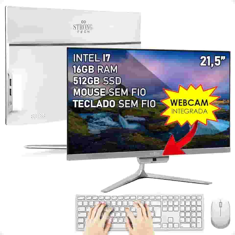Computador Completo All In One Intel Core i7 21,5" Full HD 16GB SSD 512GB 4 Núcleos Super Turbo Hdmi Teclado e Mouse Strong Tech