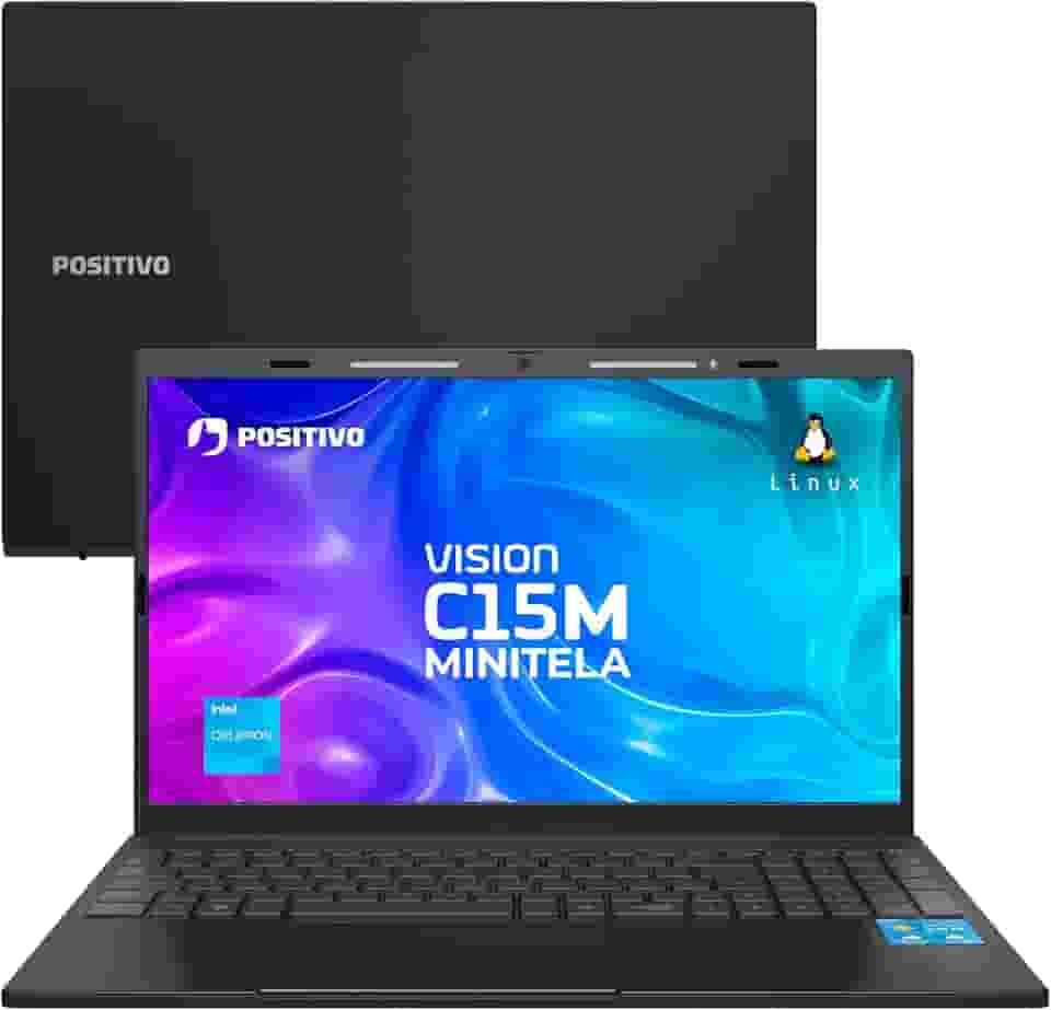 Notebook Positivo Vision C15M Intel Celeron N4500 Linux 8GB RAM 256GB eMMC Tela 15" Full HD IPS Antirreflexo – com Minitela - Cinza
