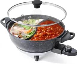 SENSCHEF Panela Elétrica De 4 Litros Com Divisória - Panela Shabu Shabu De Dois Sabores Com Função De Cozimento Lento, 1500 W, Ideal Para Refeições Em Família E Reuniões Sociais, Preta